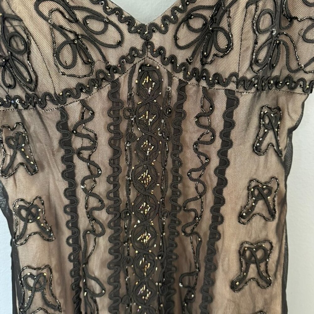 90s Vintage Niki Livas Black Lace Overlay Formal Dress Open Back - Picture 3 of 12